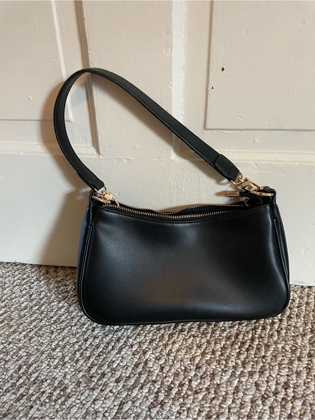 Classic Black Shoulder Bag With Gold Hardware